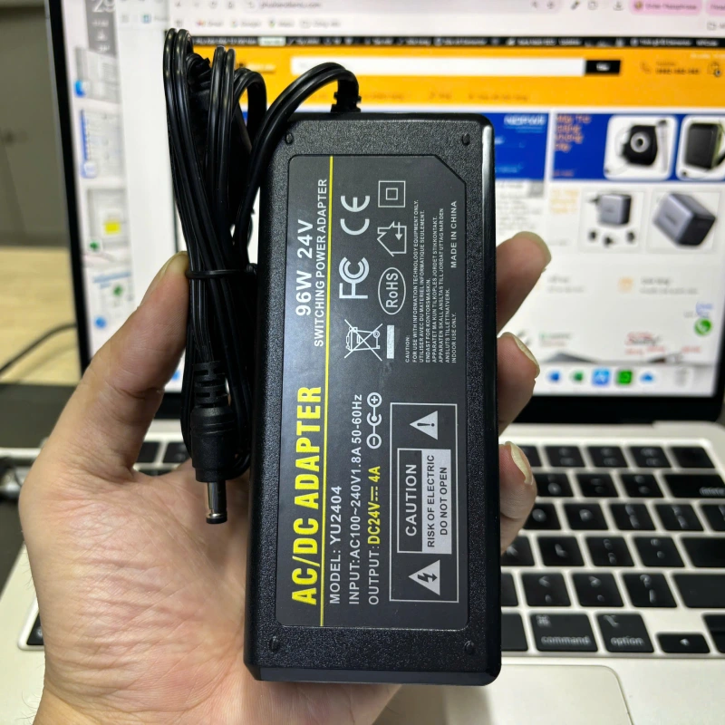 Bộ nguồn Adapter DC 24V chân 5.5x2.5mm kèm tùy chọn cáp chuyển DC 5.5 sang MD3/MD4 cho máy in, camera - Phụ Kiện Điện Tử.Com.vn Nguồn DC 24V-4A YU2404 2