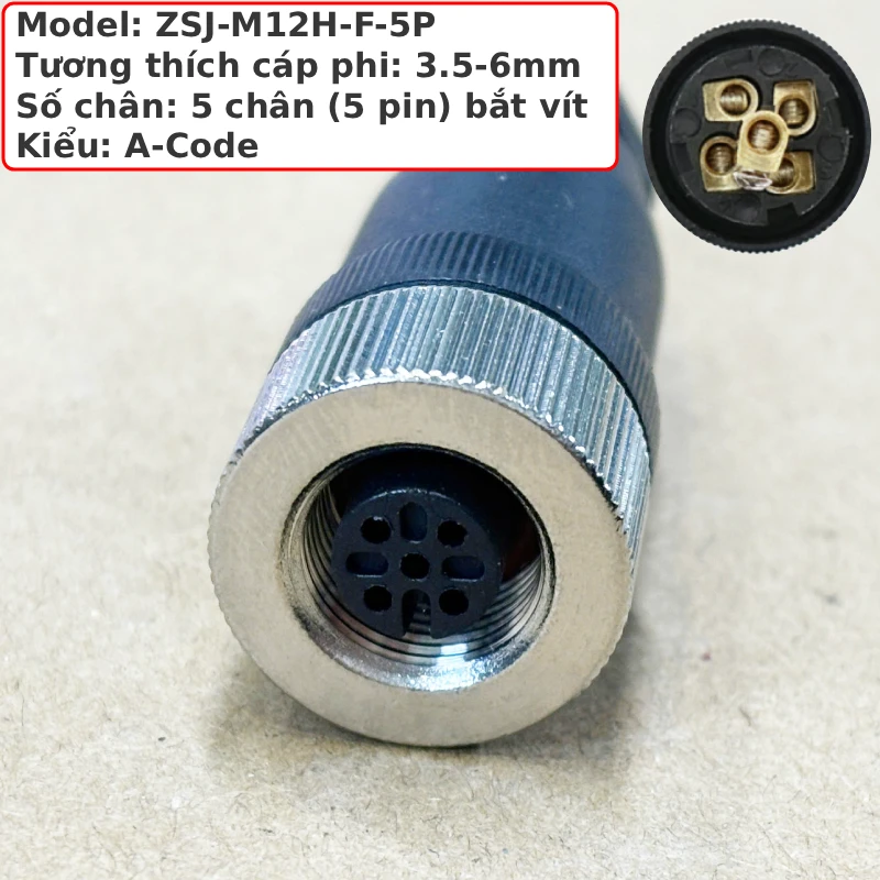 Đầu nối cảm biến M12 5 chân chống nước IP67 A-Code ZSJ M12H-MF-5P - Phụ Kiện Điện Tử.Com.vn Đầu giắc nối cảm biến chống nước IP68 ZSJ M12H-F-5P 2