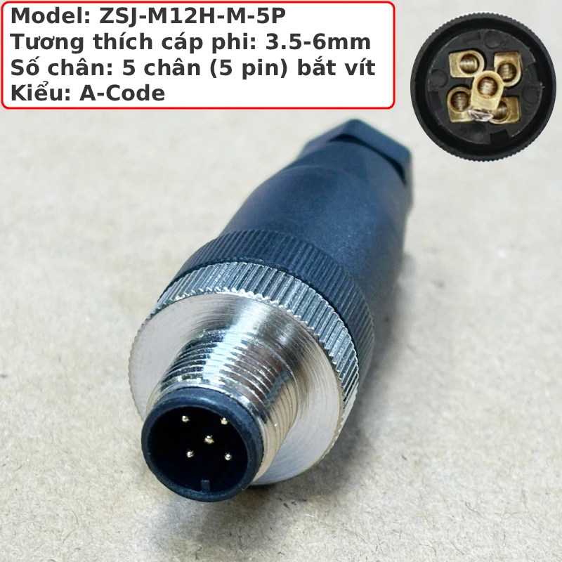 Đầu nối cảm biến M12 5 chân chống nước IP67 A-Code ZSJ M12H-MF-5P - Phụ Kiện Điện Tử.Com.vn Đầu giắc nối cảm biến chống nước IP68 ZSJ M12H-M-5P 2