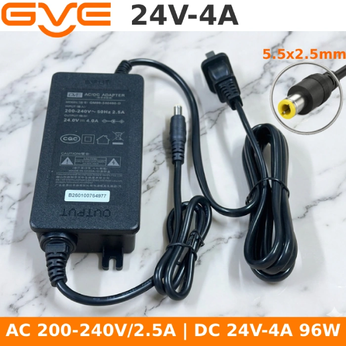 Nguồn GVE DC 24V-4A cho máy bơm bể cá, máy lọc nước, chân 5.5x2.5mm, cáp dài 2.1m GM96-240400-D - Phụ Kiện Điện Tử.Com.vn Nguồn DC 24V chính hãng GVE Guanyuda GM96-240400-D~ Nguồn ra dc: 24V-4A