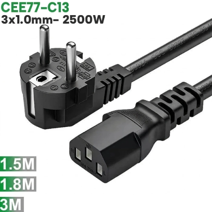 Cáp nguồn EU CEE 77- IEC320 C13 3x1.0mm 3