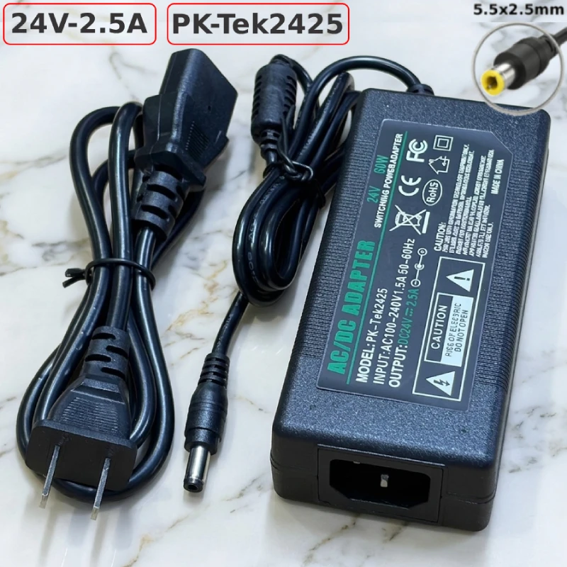 Nguồn DC Adapter 24V 2.5A Pk-tek2425 chân dẹt 0