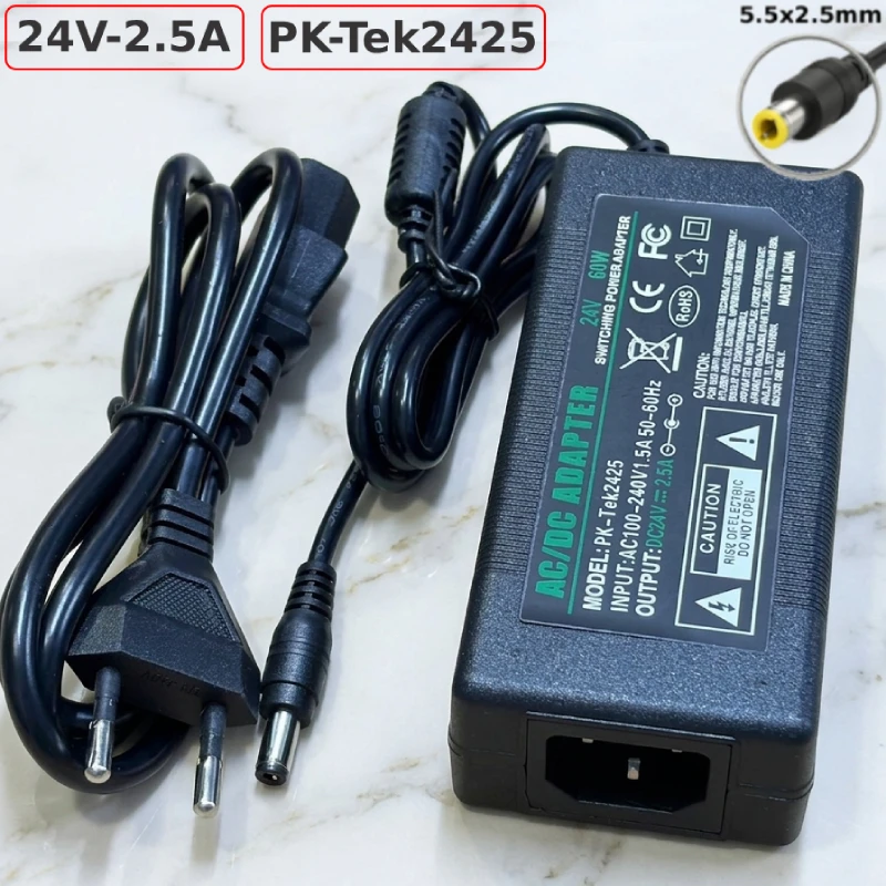 Nguồn DC Adapter 24V 2.5A Pk-tek2425 chân tròn 0