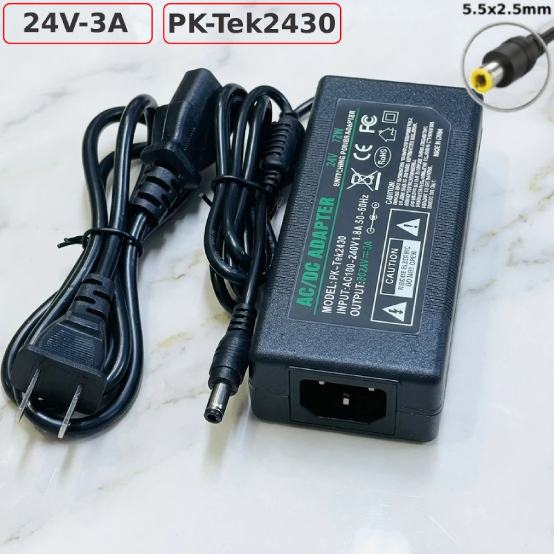 Nguồn DC Adapter 24V 3A Pk-tek2430 chân dẹt 0