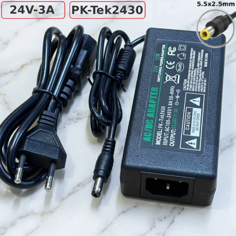 Nguồn DC Adapter 24V 3A Pk-tek2430 chân tròn 0