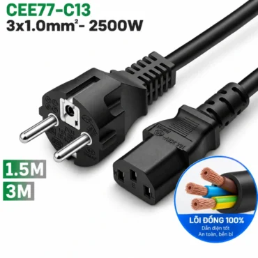 Cáp nguồn EU CEE 77- IEC320 C13 3x1.0mm 0