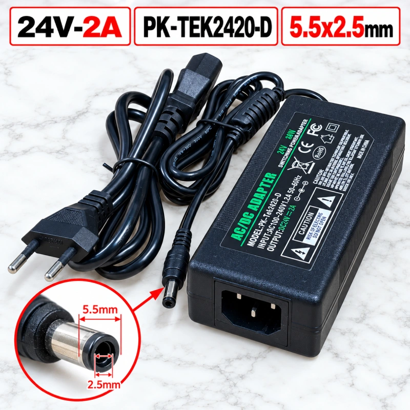 Nguồn Adapter DC 24V 2A 48W PK-Tek2420-D – chân DC 5.5x2.5mm - Phụ Kiện Điện Tử.Com.vn Nguồn DC 24V-2A PK-Tek2420-D 00