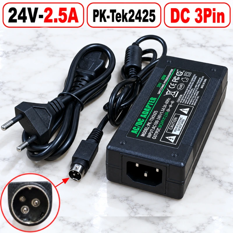 Nguồn DC Adapter 24V 2.5A Pk-Tek2425 chân DC 3pin 00